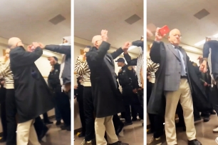 Three stills from a video showing Jonathan Roth allegedly grabbing the hand of a student who tried to block his phone camera.