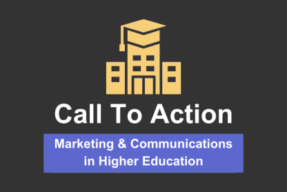 A graphic drawing of a building with a graduation cap at the top on a black background above the words "Call to Action" in white characters