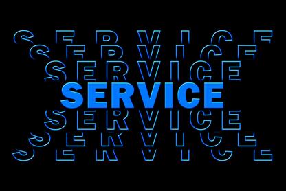 The word "service" in 3-D blue lettering, repeated against a black background.