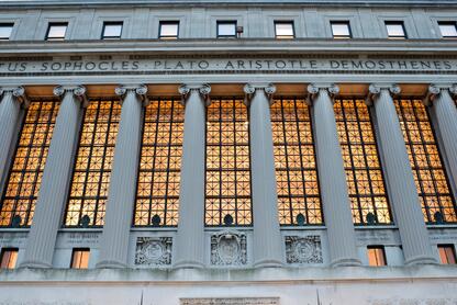 A photograph of Butler Library at Columbia University.