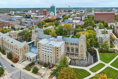 An aerial view of the University of Michigan campus in Ann Arbor.