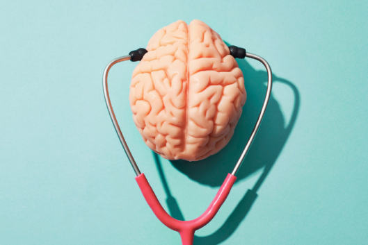 An image of a stethoscope and a human brain, depicting the concept of mental health.
