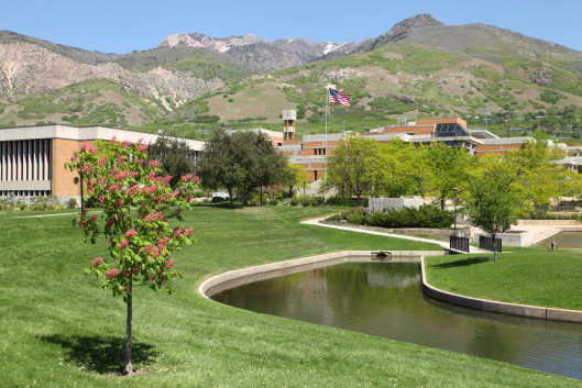 Weber State University's campus on a clear, sunny day.