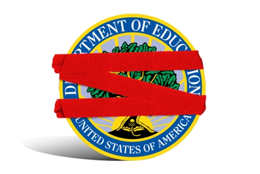A graphic showing red tape around the Education Department's seal