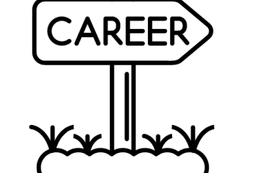 A black-and-white drawing of a sign, pointing toward the right, with the word "career" on it.