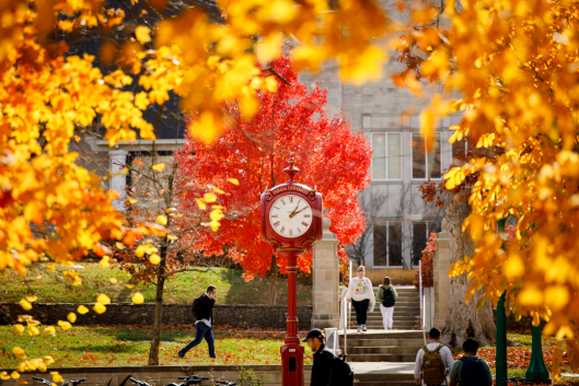 Indiana University in the fall is decorated with orange and red foliage