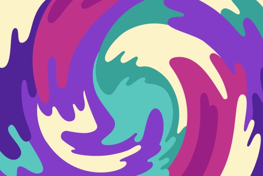 Whirlpool of swirling colors in waves