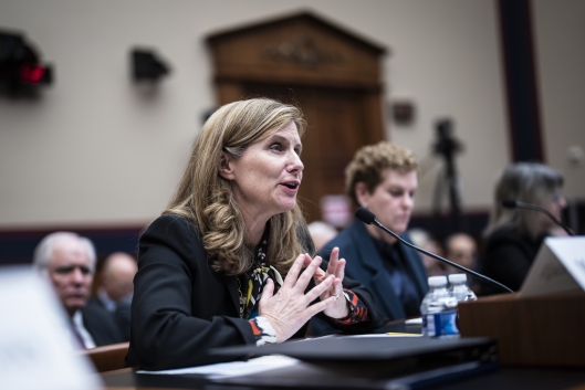 University of Pennsylvania president Liz Magill, a light-skinned woman with blond hair