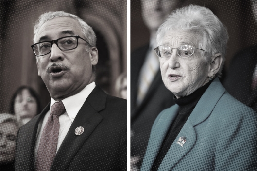 Headshots of Bobby Scott and Virginia Foxx combined in one image