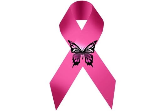 Pink cancer ribbon with butterfly on the tie spot