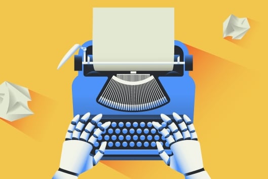 Robot typing on a typewriter