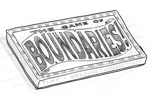 sketch of a board game with the title “Boundaries!”
