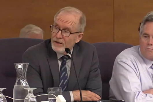 A screenshot of a meeting showing Mark Hagerott, chancellor of the North Dakota University System.