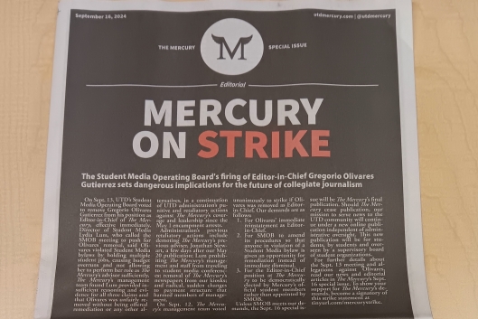 The front page of a newspaper reading "Mercury on Strike"