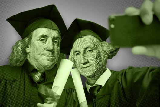 George Washington and Ben Franklin take grad selfies