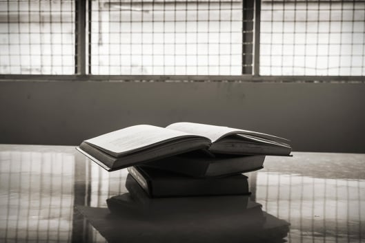 Books in a prison cell