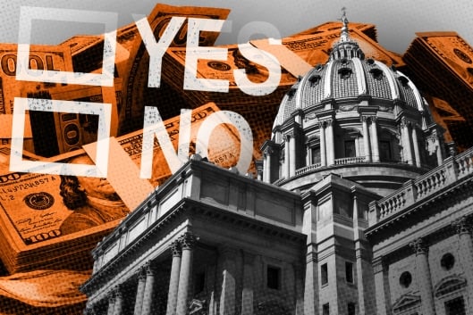 State capitol building, money and a ballot check box