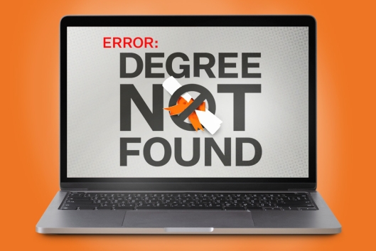 Laptop with text "error degree not found"