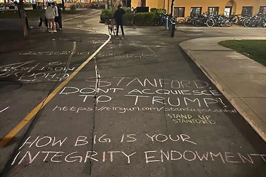 Chalk messages are written on Stanford's campus