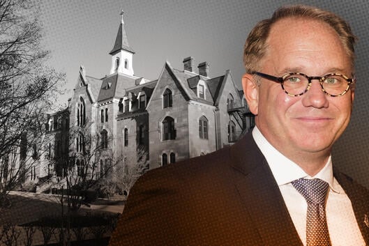 A photo illustration of Seton Hall and former president Joseph Nyre.
