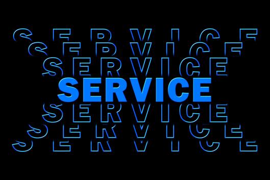 The word "service" in 3-D blue lettering, repeated against a black background.