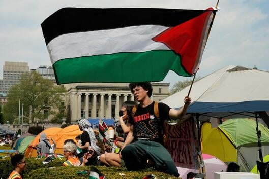 A photo of a pro-Palestinian protest on Columbia University's campus last year.