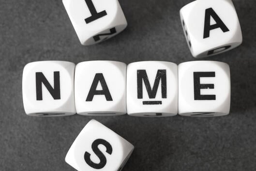 The word "name" is spelled out on cubes.