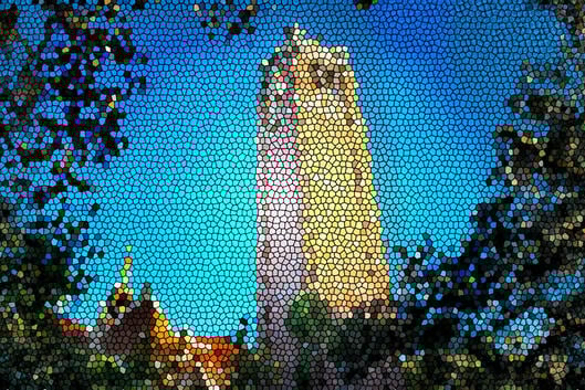 A college campus in the style of a mosaic.