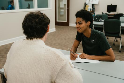 Two students meet for tutoring at Middle Georgia State University