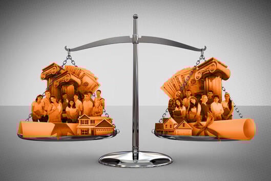 Illustration of a scale weighing new factors for college classification.
