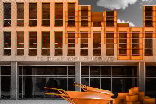 The Department of education is being put back together in the style of a brick building.