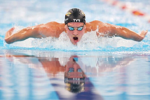 Grant House swimming the 200M butterfly