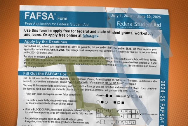 A ripped FAFSA form with scotch tape on it