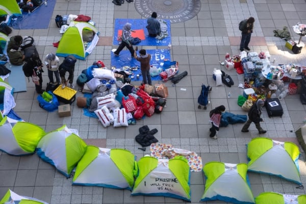 Arial view of encampment at NYU