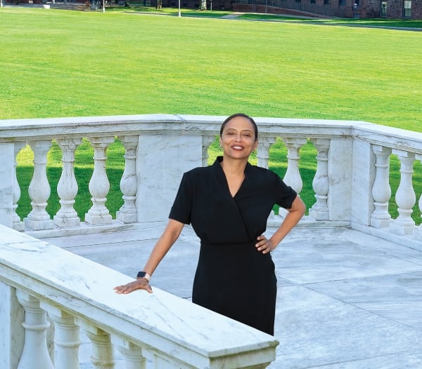 Woman on marble dais