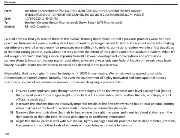 Email from Jonathan Burdick to Heather Marcotte, subject line: RE: AAD Questions.