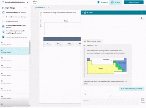A screenshot of how the AI Tutor accompanies students’ assignments in the LMS