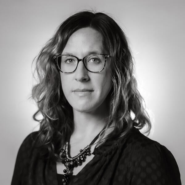 A black-and-white photo of Sarah Cochran