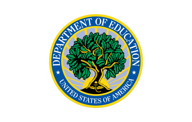 The seal of the U.S. Department of Education. It is a circular seal with the words "Department of Education" and "United States of America" with a tree in the center.