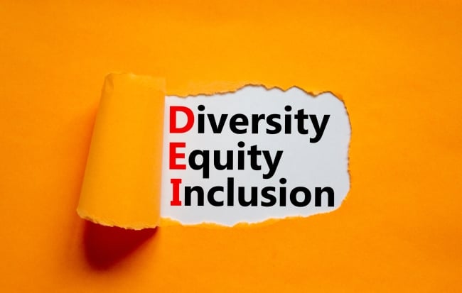 The words "Diversity, Equity and Inclusion" against an orange background.