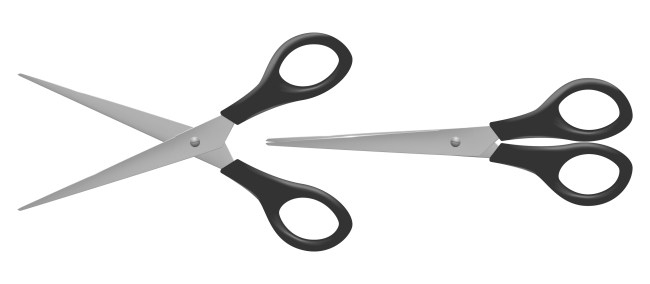A photo of two pairs of scissors, one closed and one open, ready to cut.