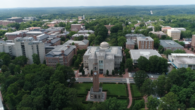 An aerial photograph of the University of North Carolina at Chapel Hill campus.