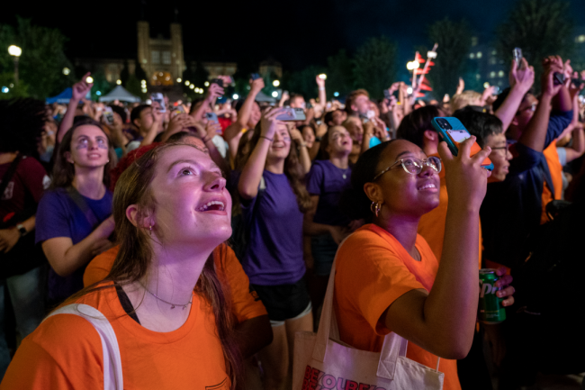 First-year students at Washington University participate in orientation.