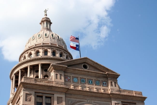 The domed state capitol building in Texas.