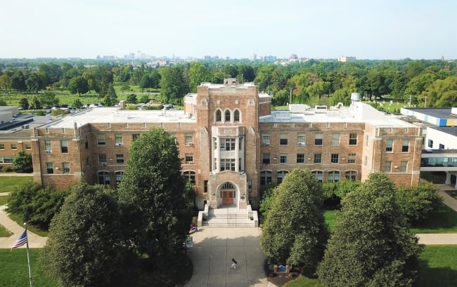 An aerial view of the Medaille University campus