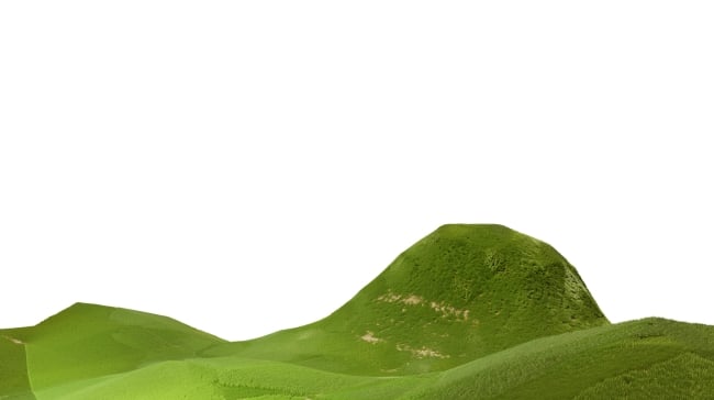 A landscape drawing of three green rolling hills.