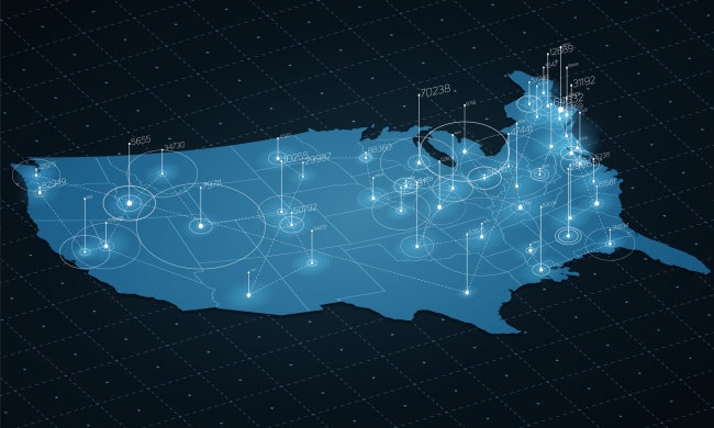 Map of United States with scientific data visualization