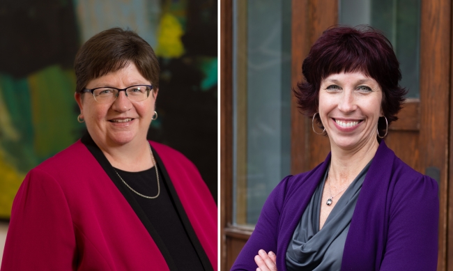 Head shots of Dianne Oliver and Denise Baird, both light-skinned women with dark hair wearing jewel tones.