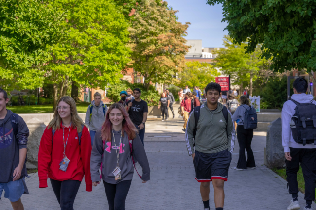 Students walk on WPI's campus