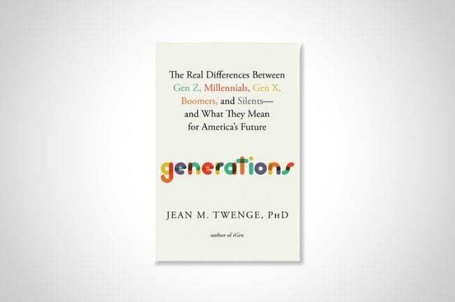 Cover of Generations by Jean Twenge, with the title in multicolored lowercase letters.